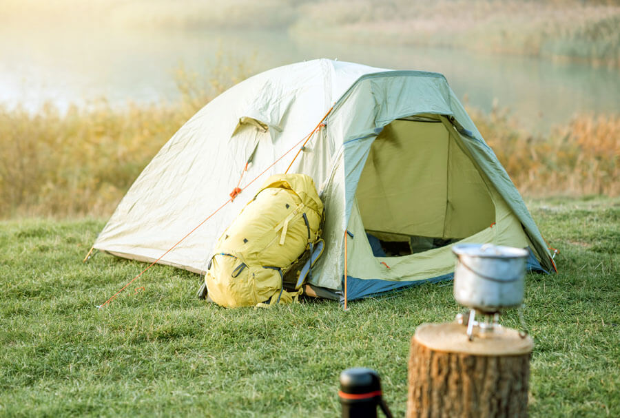 Camping with backpacking tent
