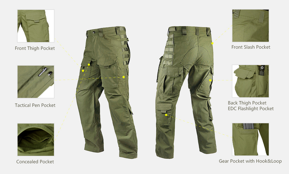 Multi pockets on tactical hiking pants