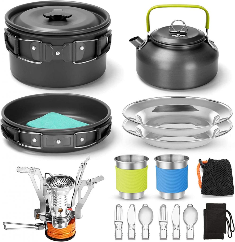 Odoland 16pcs Camping Cookware Set with Folding Camping Stove