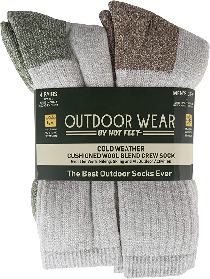 HOT FEET 4 Pack Mens Active Work and Outdoors Hiking Socks
